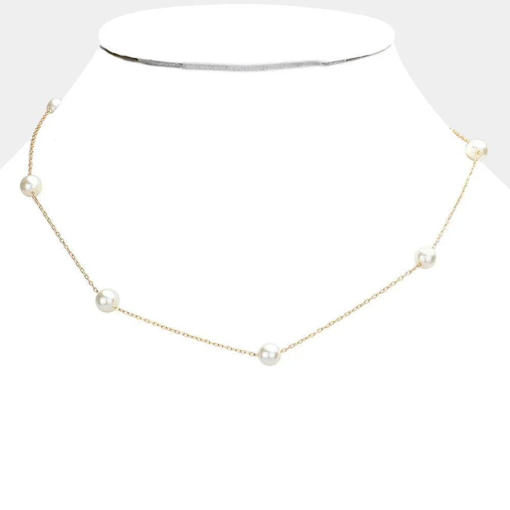 Gold Pearl Station Necklace - Jewelry Store by Erik Rayo