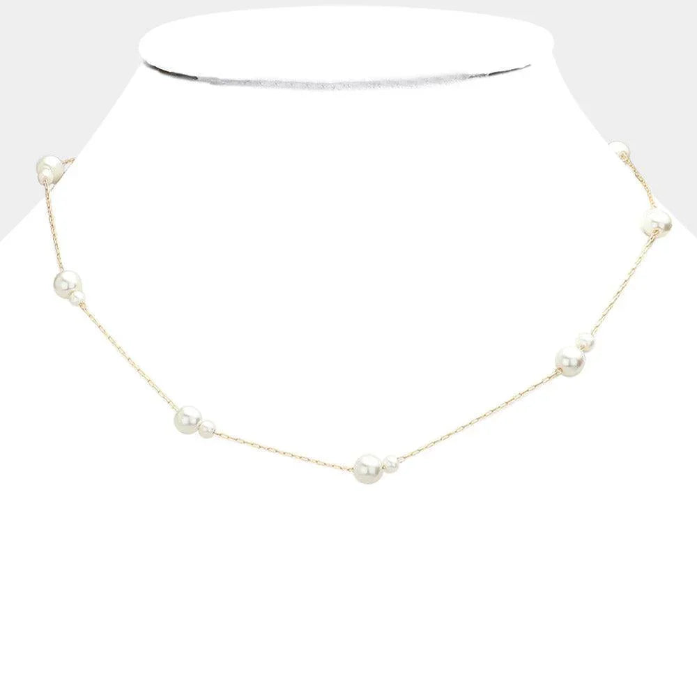 Gold Pearl Station Necklace - Jewelry Store by Erik Rayo