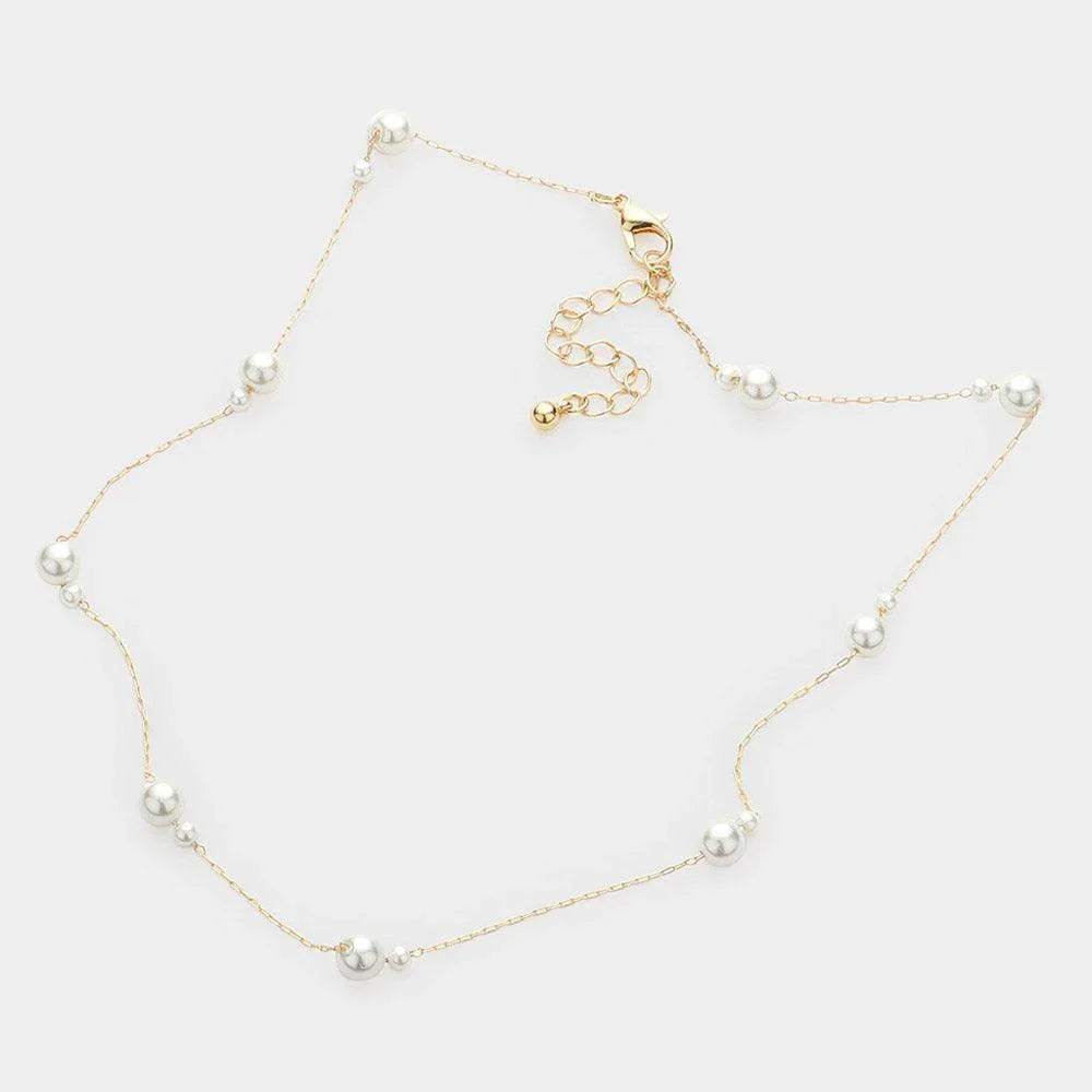 Gold Pearl Station Necklace - Jewelry Store by Erik Rayo