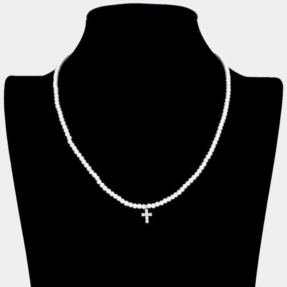 Cross Pendant Pearl Necklace - Jewelry Store by Erik Rayo