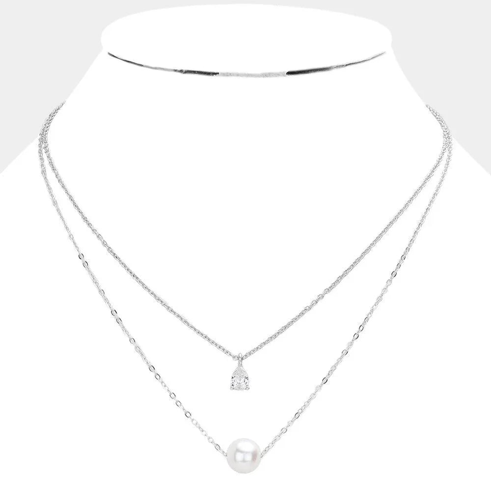 Cream Pearl Ball Rhinestone Pendant Layered Necklace - Jewelry Store by Erik Rayo