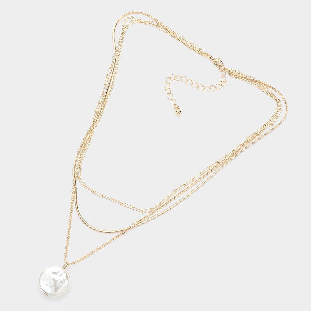 Gold Pearl Pendant Triple Layered Necklace - Jewelry Store by Erik Rayo