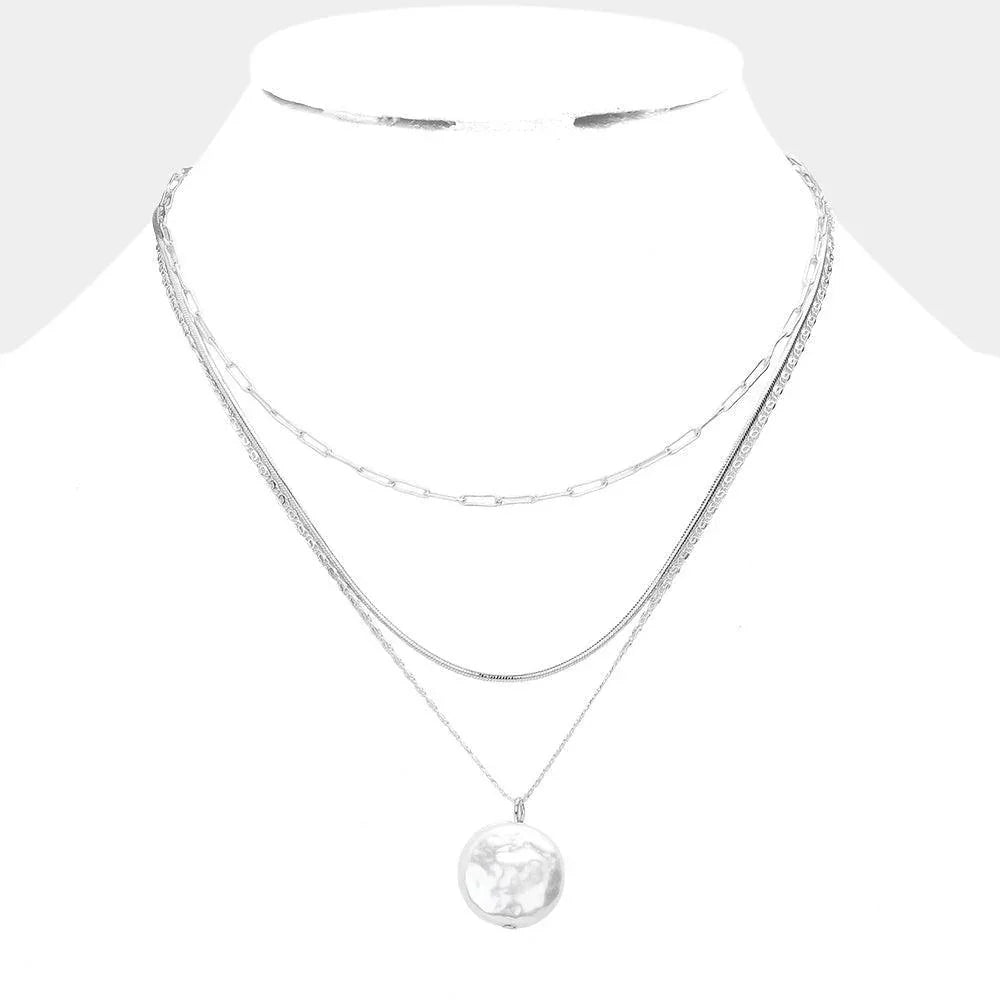 Pearl Pendant Triple Layered Necklace - Jewelry Store by Erik Rayo