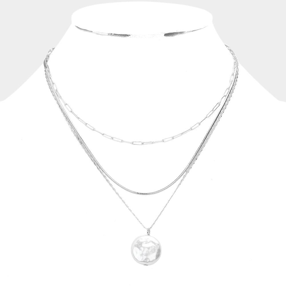 Pearl Pendant Triple Layered Necklace