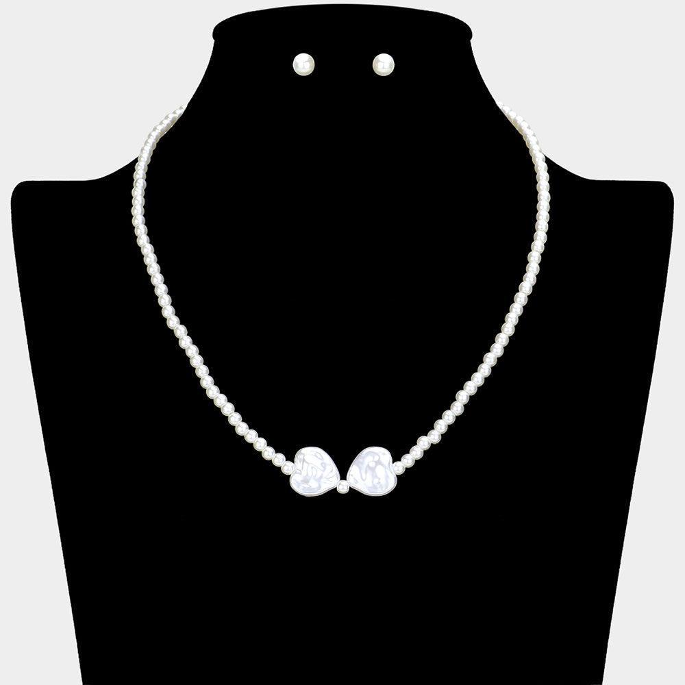 Cream Pearl Heart Pointed Necklace