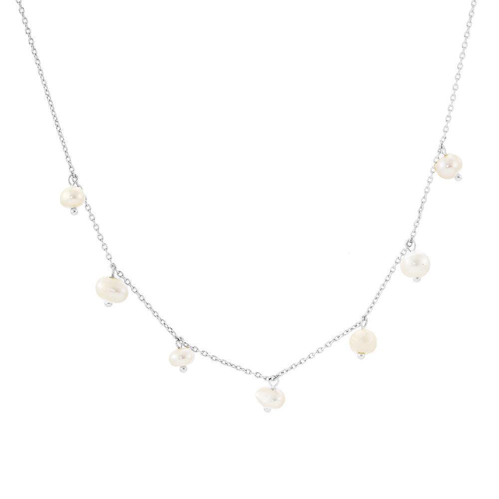 White White Gold Dipped Freshwater Pearl Station Necklace