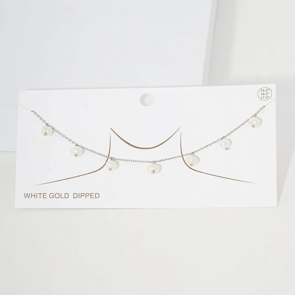 White White Gold Dipped Freshwater Pearl Station Necklace - Jewelry Store by Erik Rayo
