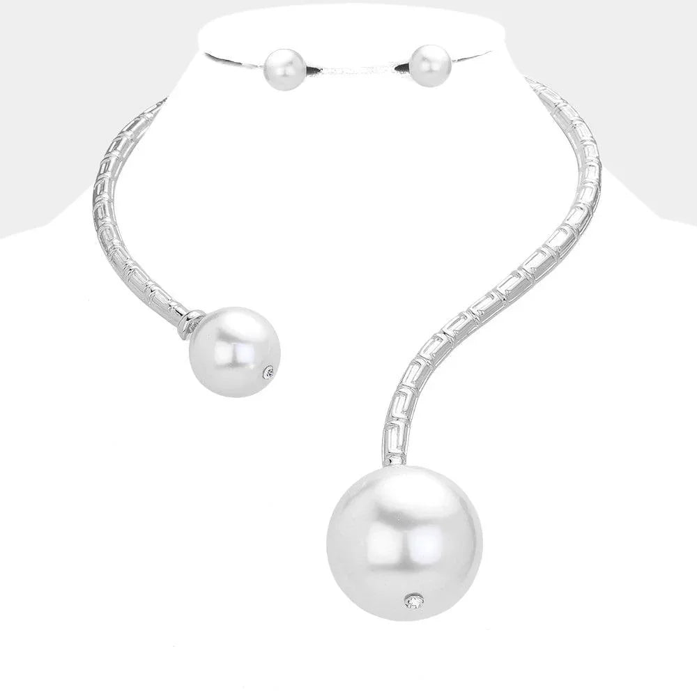 White Oversized Pearl Ball Tip Choker Necklace - Jewelry Store by Erik Rayo