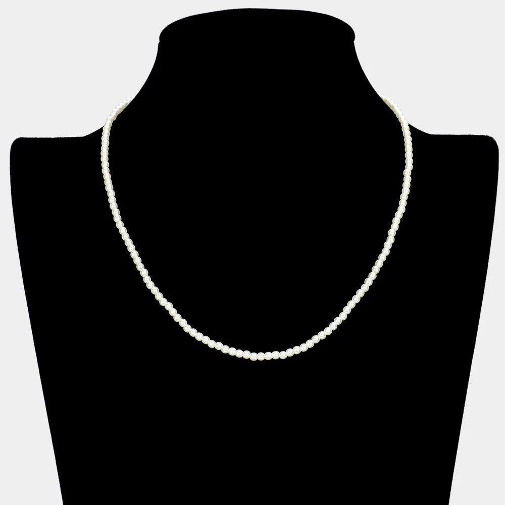 Cream Gold Dipped Brass Metal 3mm Pearl Necklace - Jewelry Store by Erik Rayo