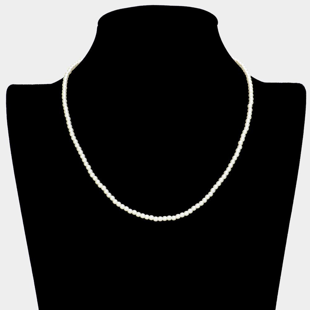 Cream Gold Dipped Brass Metal 3mm Pearl Necklace