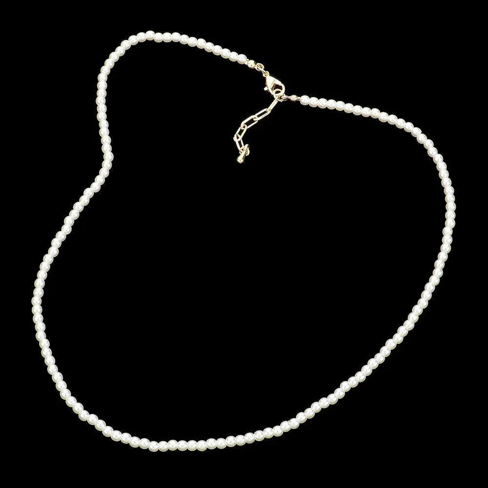 Cream Gold Dipped Brass Metal 3mm Pearl Necklace - Jewelry Store by Erik Rayo