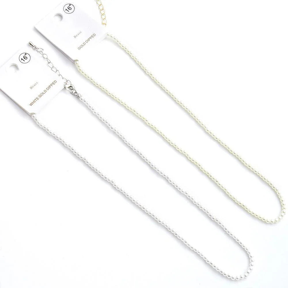 Cream Gold Dipped Brass Metal 3mm Pearl Necklace - Jewelry Store by Erik Rayo
