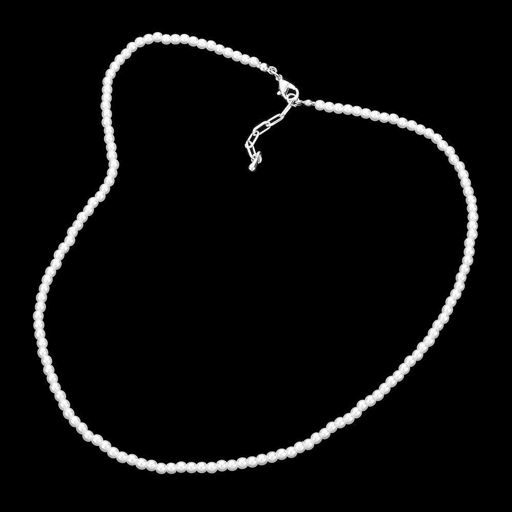 White White Gold Dipped Brass Metal 3mm Pearl Necklace