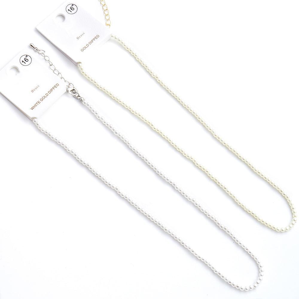 White White Gold Dipped Brass Metal 3mm Pearl Necklace