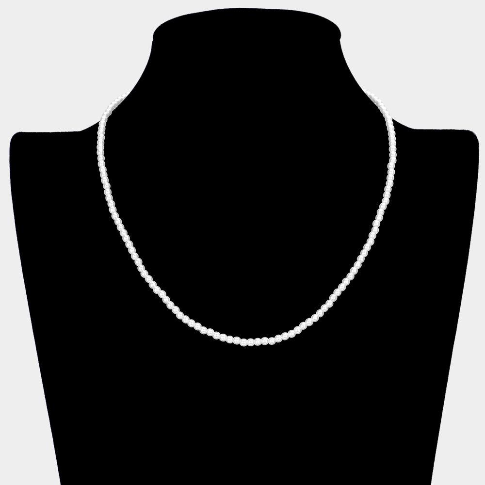 White White Gold Dipped Brass Metal 3mm Pearl Necklace