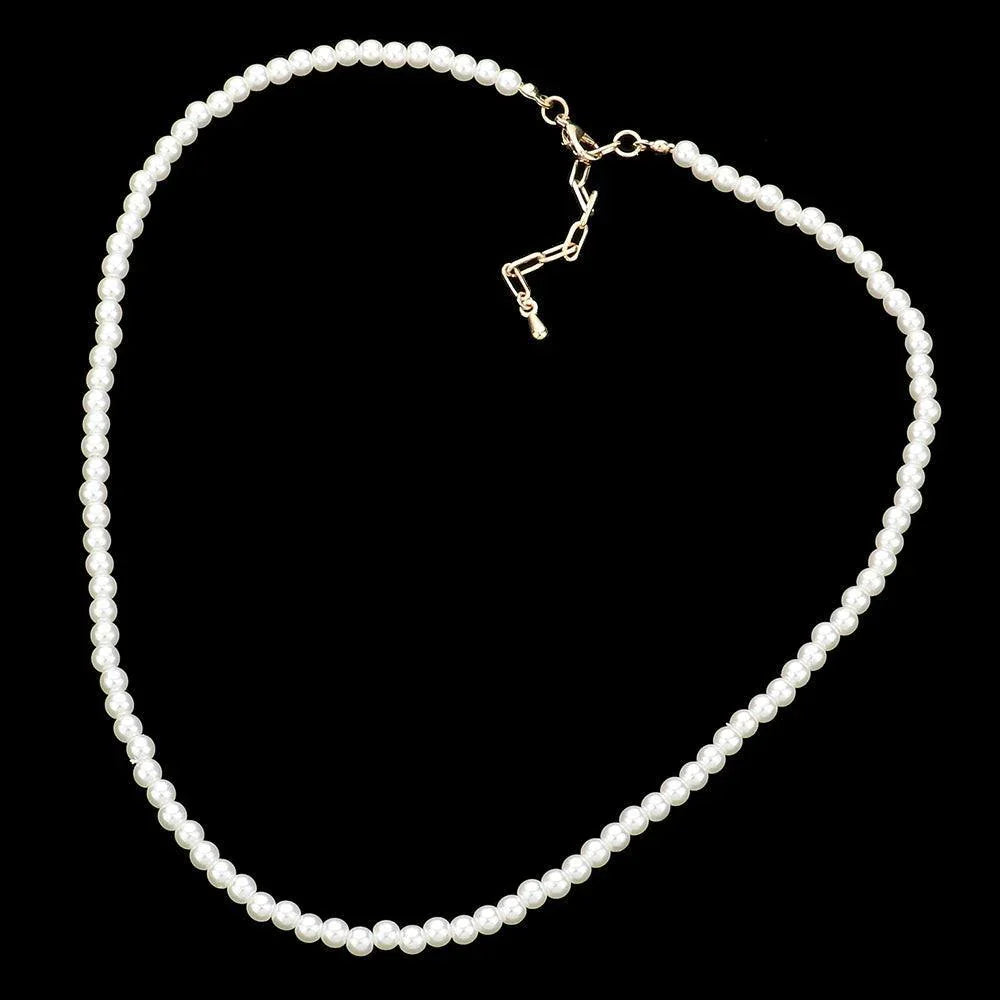 Cream Gold Dipped Brass Metal 4mm Pearl Necklace - Jewelry Store by Erik Rayo