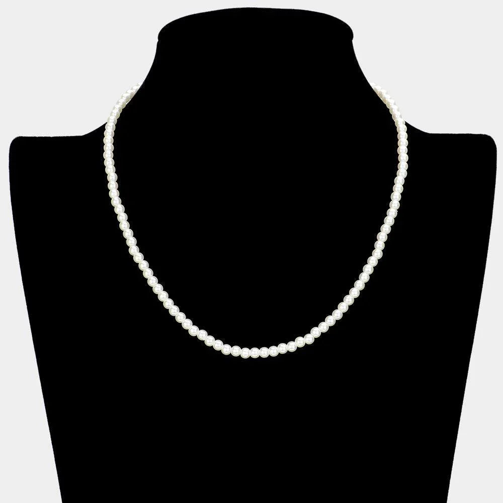 Cream Gold Dipped Brass Metal 4mm Pearl Necklace - Jewelry Store by Erik Rayo