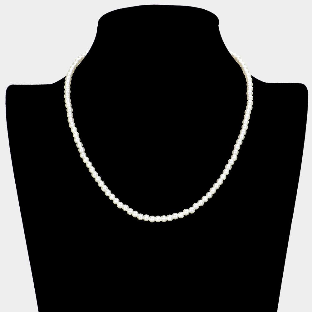 Cream Gold Dipped Brass Metal 4mm Pearl Necklace