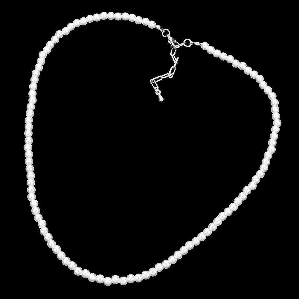 White White Gold Dipped Brass Metal 4mm Pearl Necklace