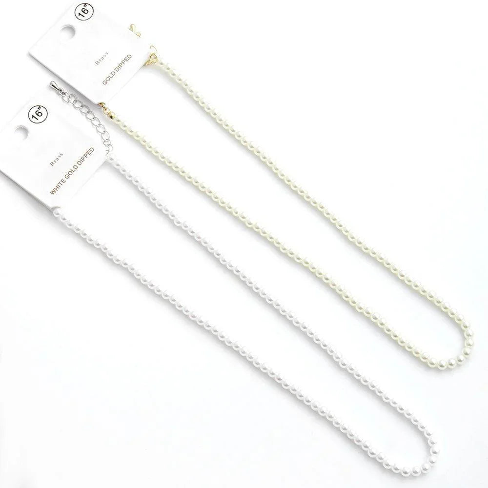 White White Gold Dipped Brass Metal 4mm Pearl Necklace - Jewelry Store by Erik Rayo