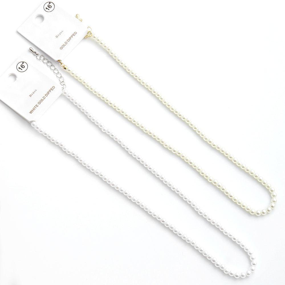 White White Gold Dipped Brass Metal 4mm Pearl Necklace
