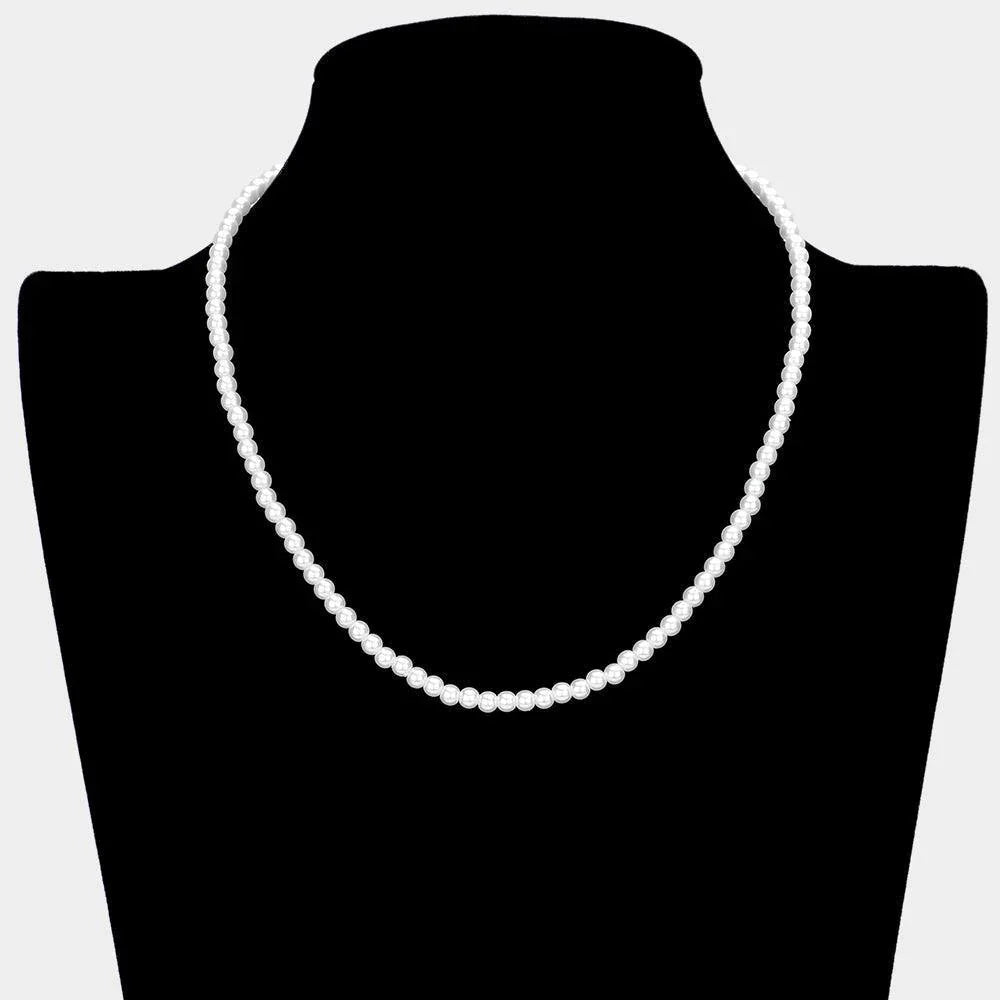 White White Gold Dipped Brass Metal 4mm Pearl Necklace - Jewelry Store by Erik Rayo