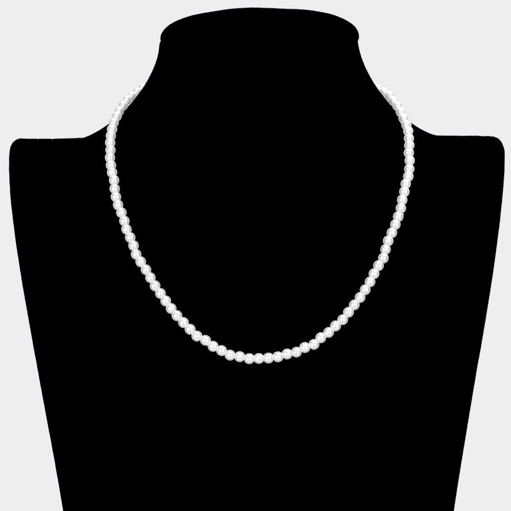 White White Gold Dipped Brass Metal 4mm Pearl Necklace