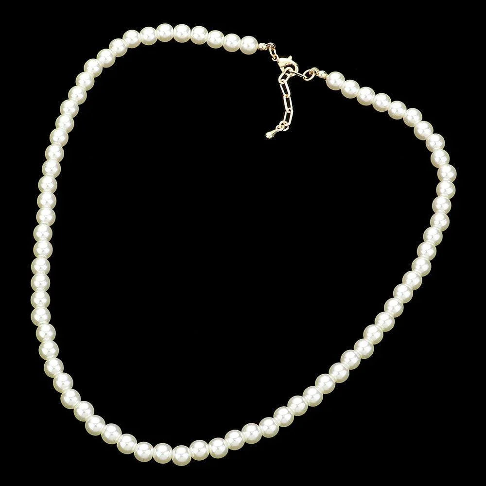 Cream Gold Dipped Brass Metal 6mm Pearl Necklace - Jewelry Store by Erik Rayo