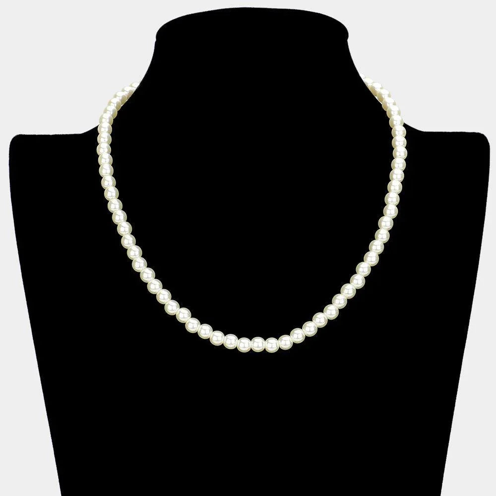 Cream Gold Dipped Brass Metal 6mm Pearl Necklace - Jewelry Store by Erik Rayo