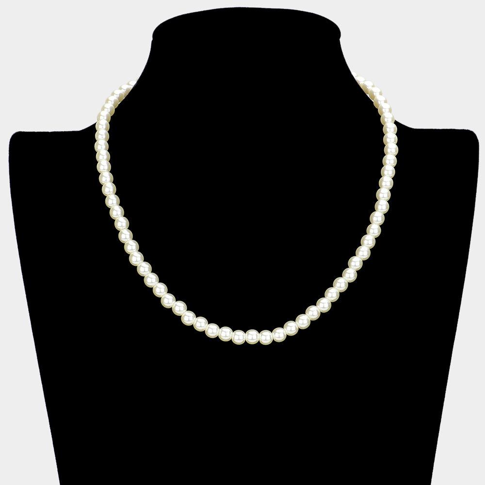 Cream Gold Dipped Brass Metal 6mm Pearl Necklace