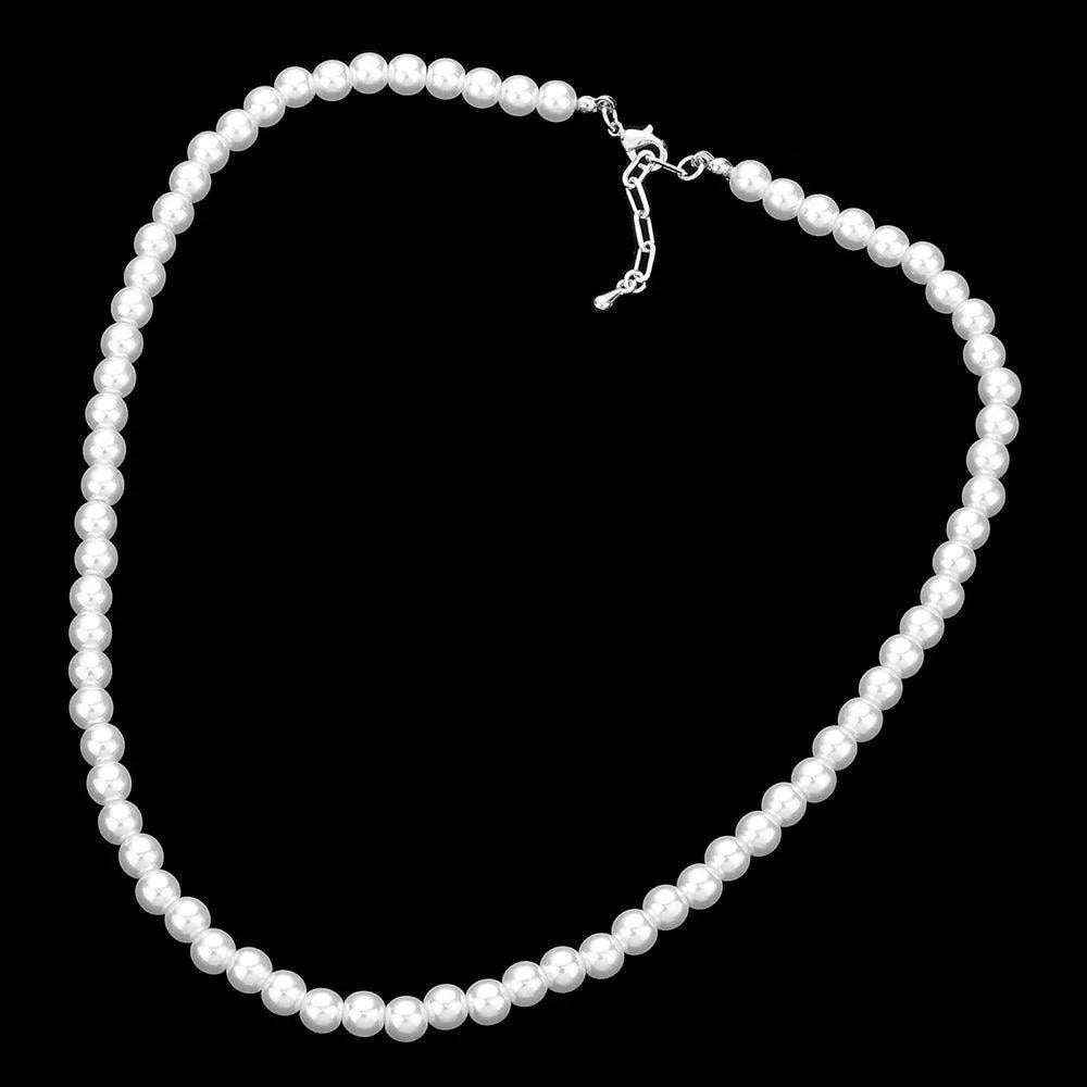 White White Gold Dipped Brass Metal 6mm Pearl Necklace - Jewelry Store by Erik Rayo