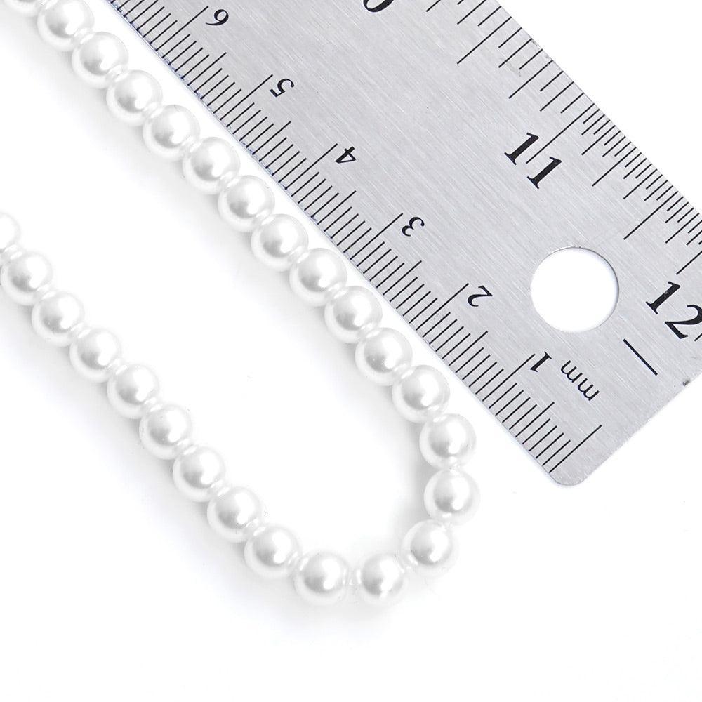 White White Gold Dipped Brass Metal 6mm Pearl Necklace