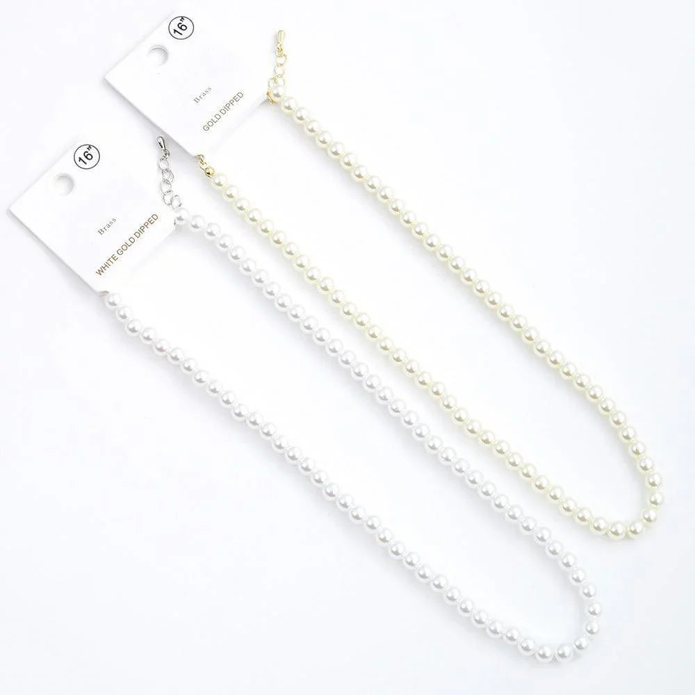 White White Gold Dipped Brass Metal 6mm Pearl Necklace - Jewelry Store by Erik Rayo