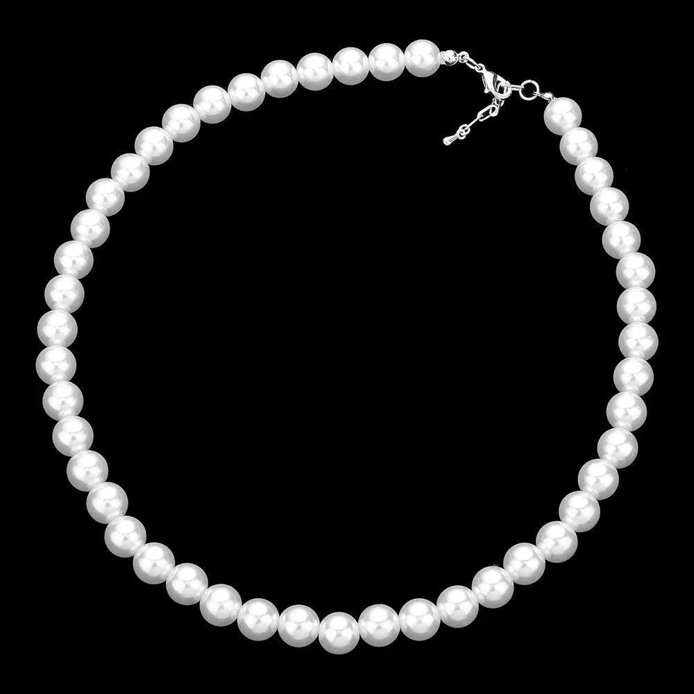White White Gold Dipped Brass Metal 10mm Pearl Necklace - Jewelry Store by Erik Rayo