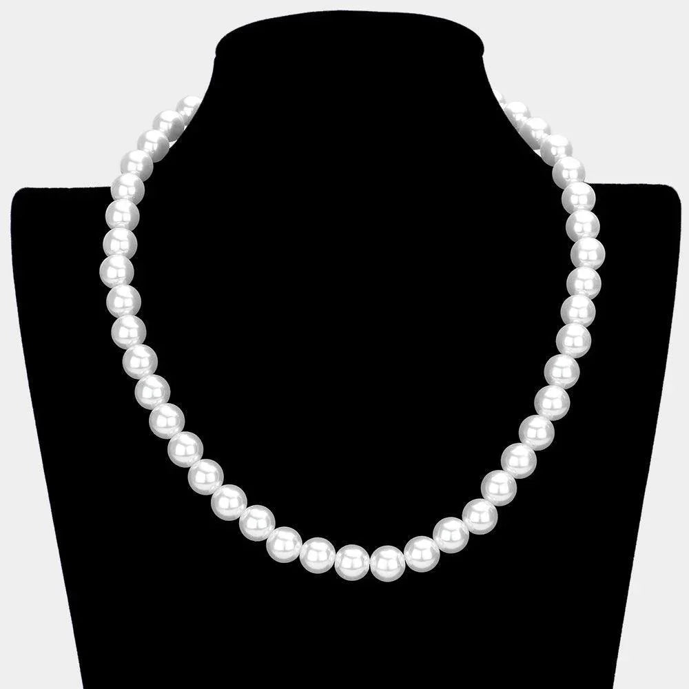 White White Gold Dipped Brass Metal 10mm Pearl Necklace - Jewelry Store by Erik Rayo