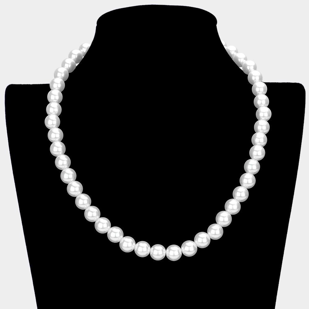 White White Gold Dipped Brass Metal 10mm Pearl Necklace