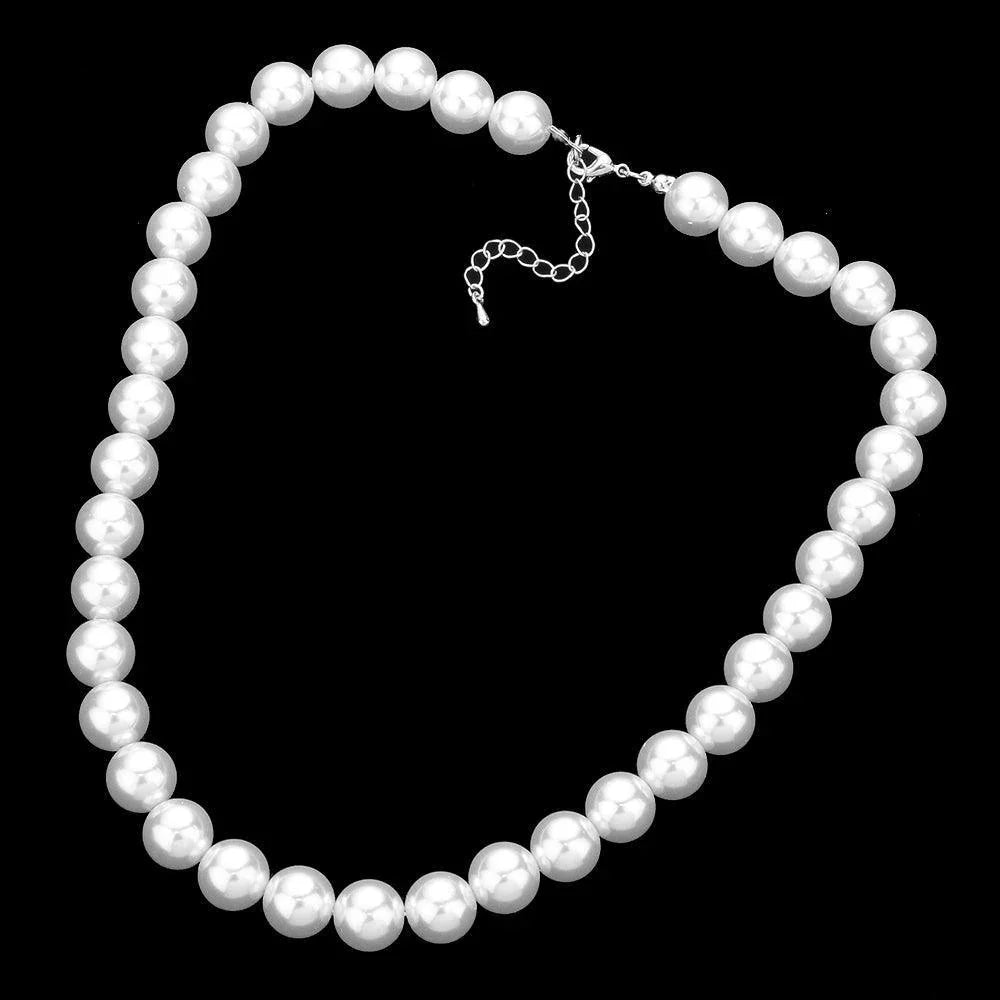 White White Gold Dipped Brass Metal 12mm Pearl Necklace - Jewelry Store by Erik Rayo