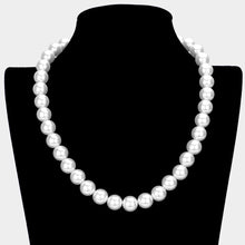 Load image into Gallery viewer, White White Gold Dipped Brass Metal 12mm Pearl Necklace
