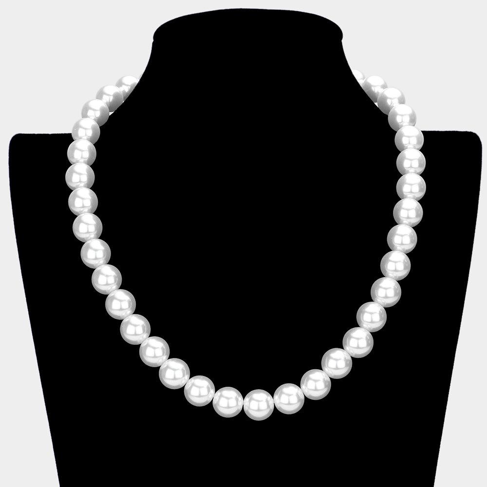 White White Gold Dipped Brass Metal 12mm Pearl Necklace