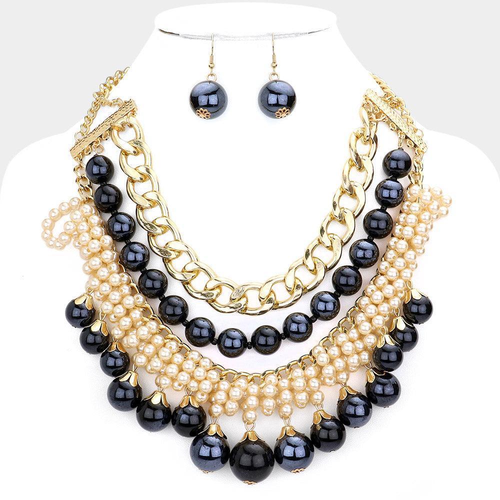Cream Pearl Chunky Metal Chain Statement Necklace - Jewelry Store by Erik Rayo
