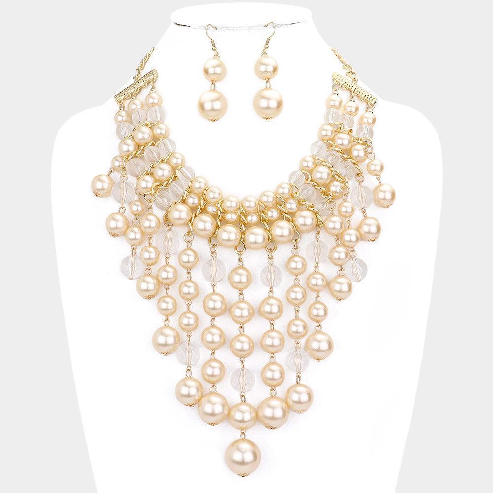 Cream Pearl Lucite Bead Fringe Statement Necklace - Jewelry Store by Erik Rayo