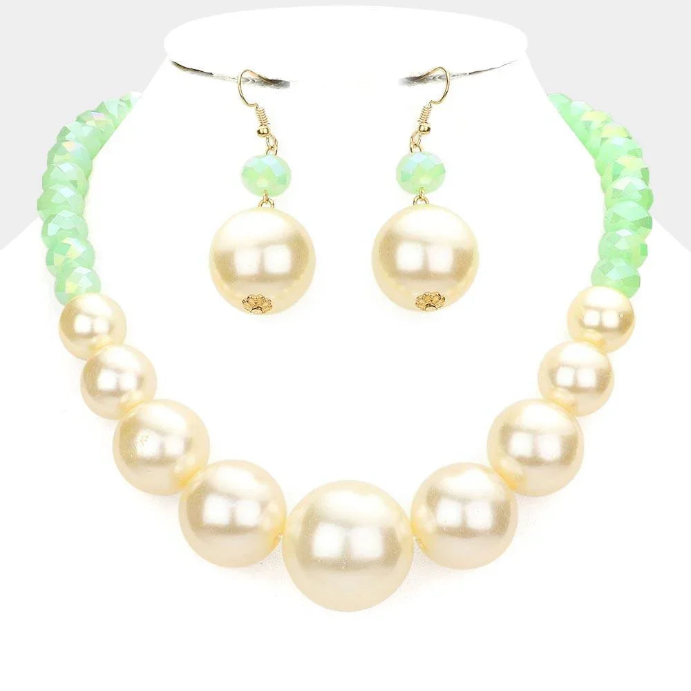 Cream Faceted Beaded Chunky Pearl Necklace - Jewelry Store by Erik Rayo