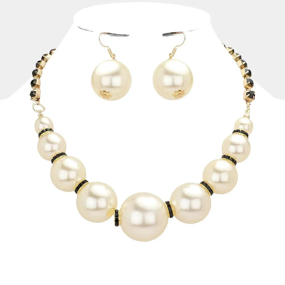 Cream Multi Sized Pearl Round Stone Necklace - Jewelry Store by Erik Rayo