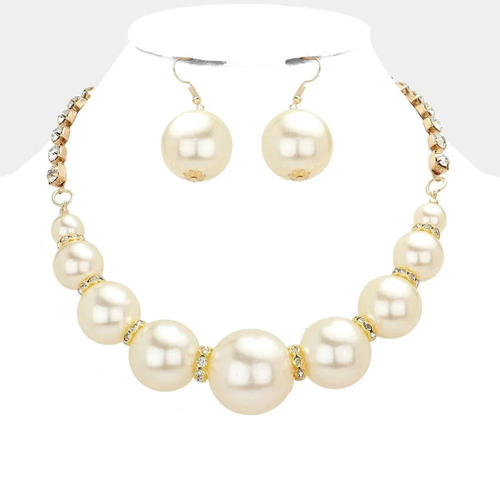 Cream Multi Sized Pearl Round Stone Necklace - Jewelry Store by Erik Rayo
