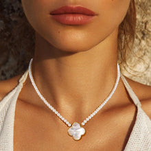 Load image into Gallery viewer, Cream Gold Dipped Mother of Pearl Quatrefoil Pendant Necklace
