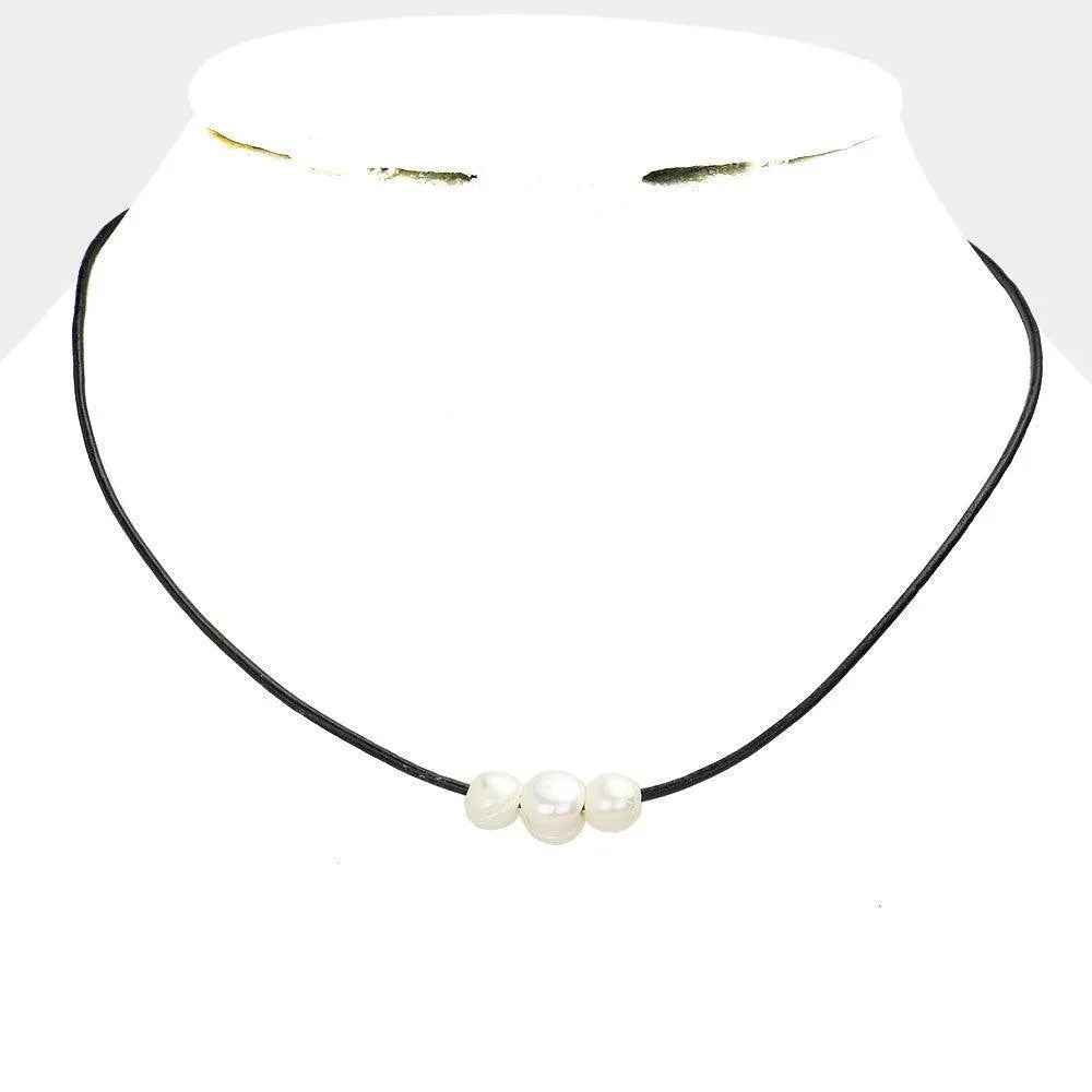 Black Freshwater Pearl Faux Leather Cord Necklace - Jewelry Store by Erik Rayo