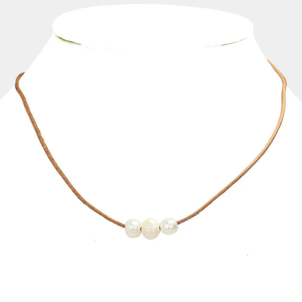 Brown Freshwater Pearl Faux Leather Cord Necklace - Jewelry Store by Erik Rayo