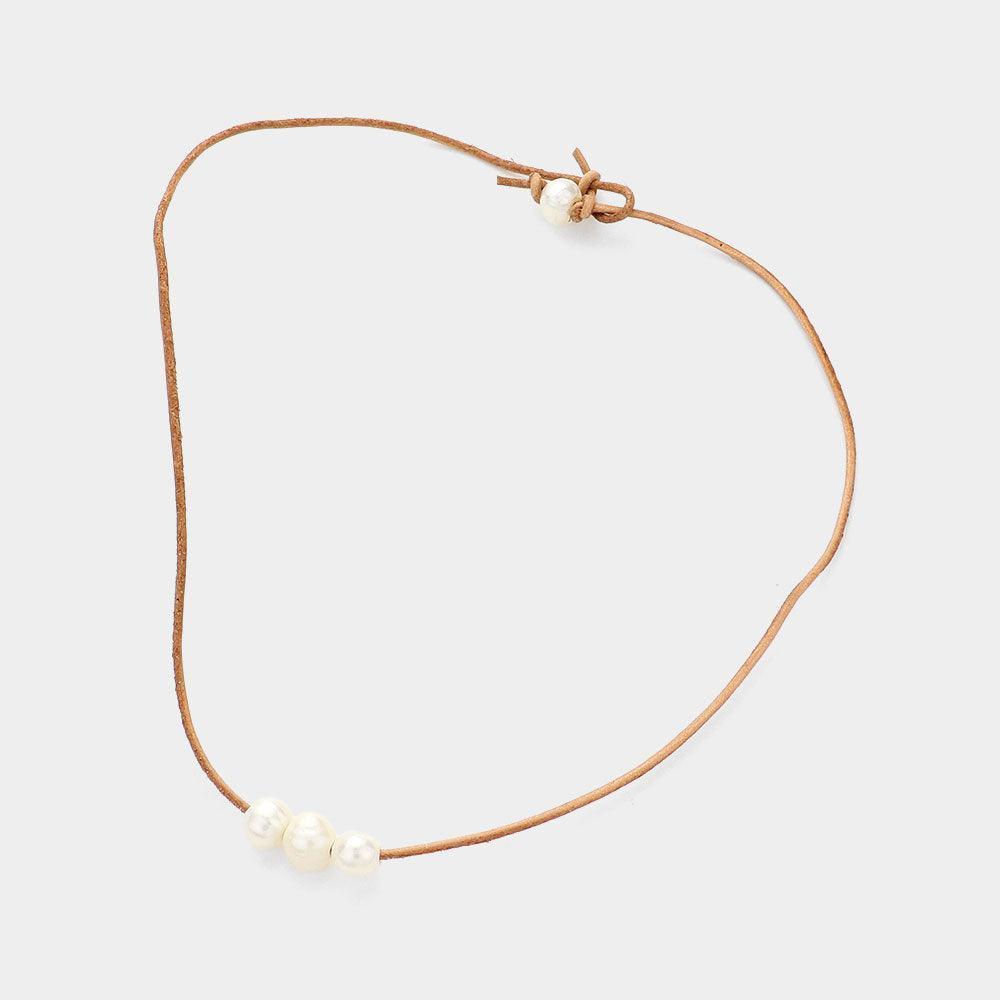 Brown Freshwater Pearl Faux Leather Cord Necklace - Jewelry Store by Erik Rayo