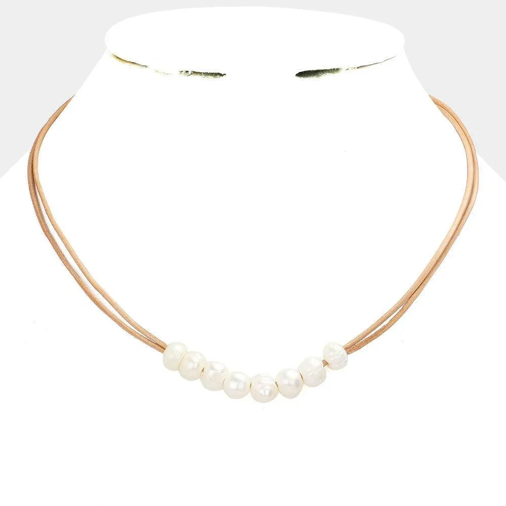 Brown Freshwater Pearl Double Faux Leather Cord Necklace - Jewelry Store by Erik Rayo