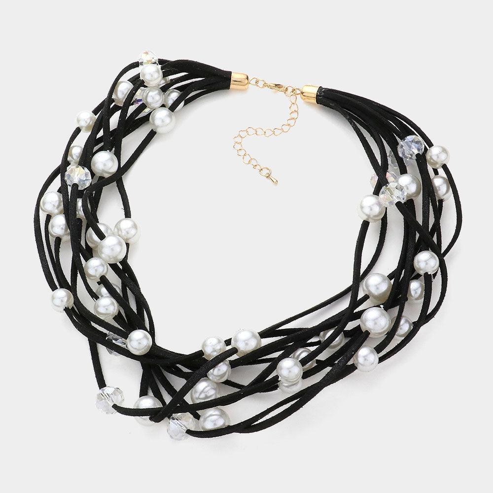 Black Pearl Faux Suede Multi Layered Necklace - Jewelry Store by Erik Rayo